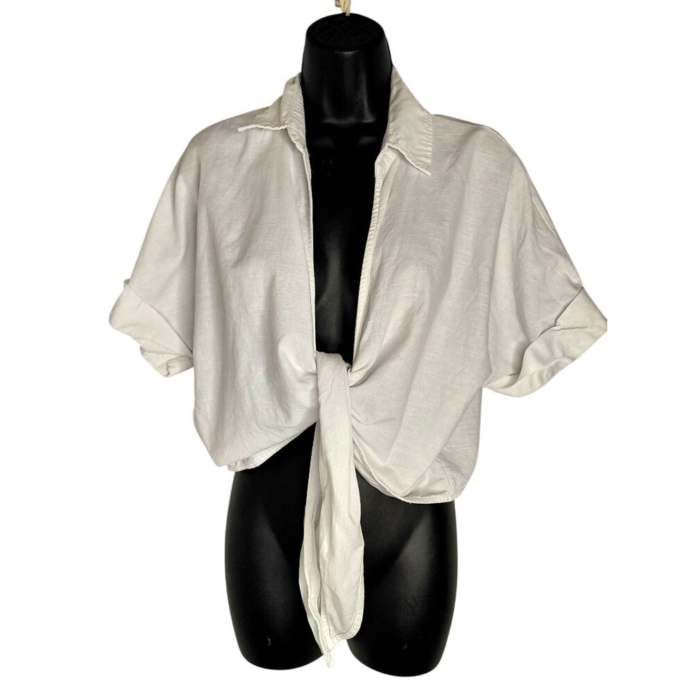 White Mable Linen Cotton Blend Oversized Kimono Wrap Blouse